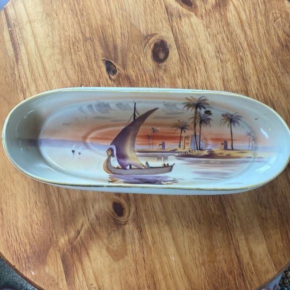 Nippon 12" Porcelain Hand Painted Canoe Shaped Dish / Tray - Picture 1 of 11